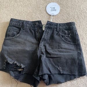 Black denim shorts